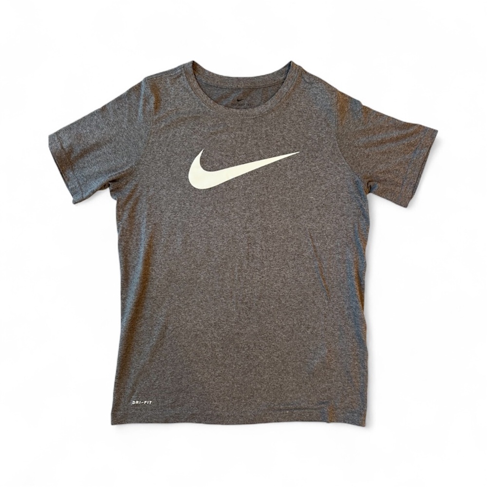 Boys Youth L Nike Gray Dri-FIT Swoosh Logo T-Shirt